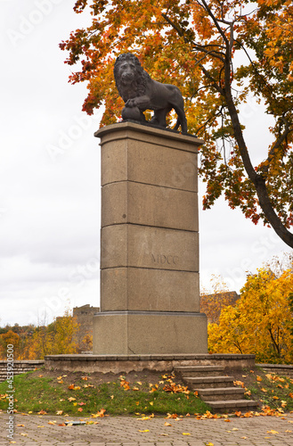 Statue of Swedish lion in Narva. Estonia