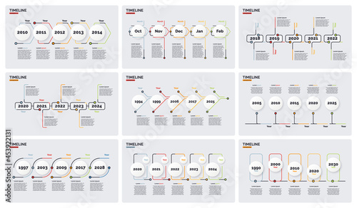 Vector timeline minimal infographic concept templates with five periods of time. Editable stroke