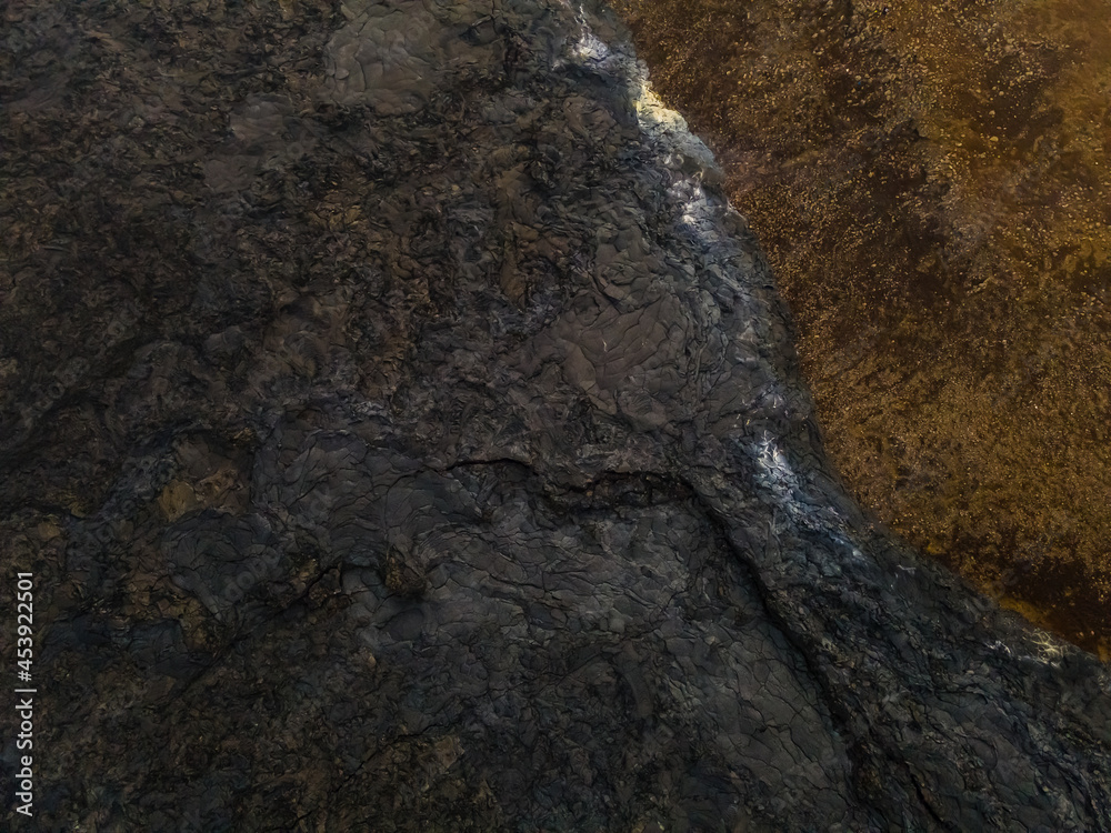 Impressive aerial view of the exploding red lava from the Active Volcano in Iceland