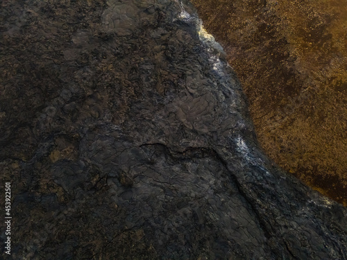 Impressive aerial view of the exploding red lava from the Active Volcano in Iceland