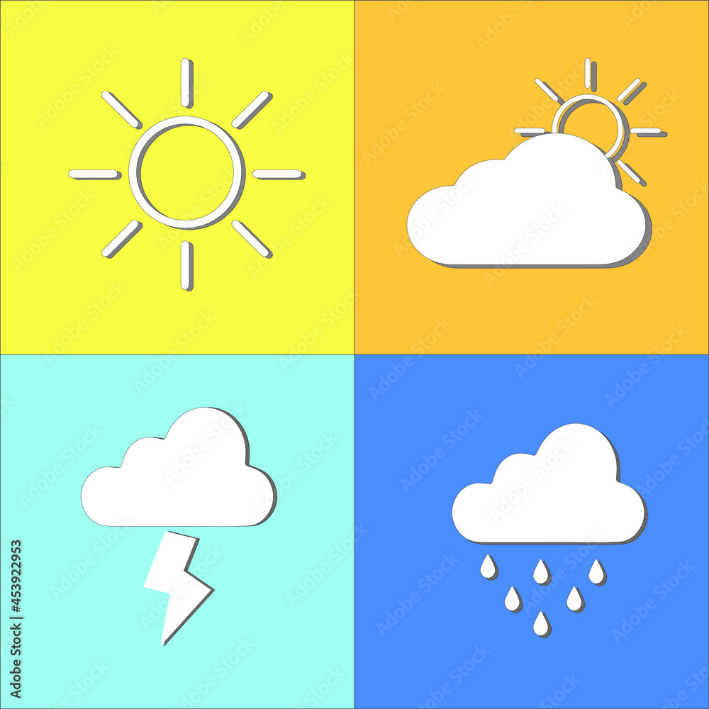 icon of different weather, sun, rain, thunderstorm, snow icon icon of different weather, sun, rain, thunderstorm, snow icon