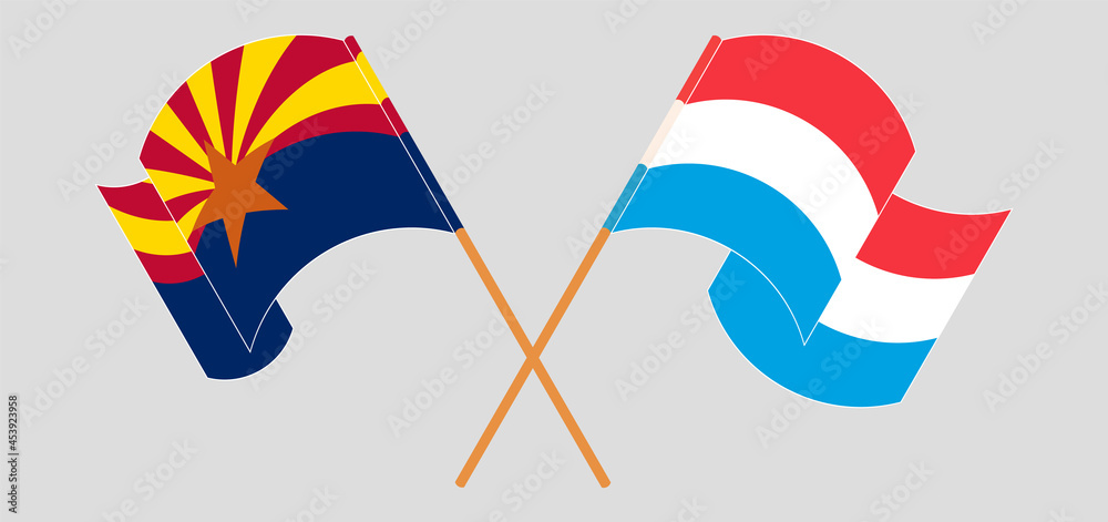 Crossed flags of the State of Arizona and Luxembourg. Official colors. Correct proportion Crossed flags of the State of Arizona and Luxembourg. Official colors. Correct proportion