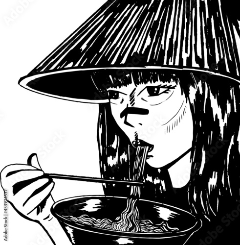 Hand drawn manga face with ramen Vector design for t-shirt graphics, banner, fashion prints, slogan tees, stickers, flyer, posters and other creative uses	
