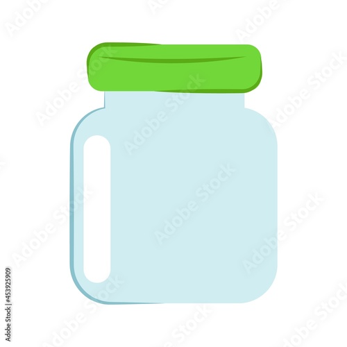 Glass jar isolated on white background. Vector flat illustration. Empty transparent glass jar with screw cap. An item of kitchen utensils. mason jar hand drawn