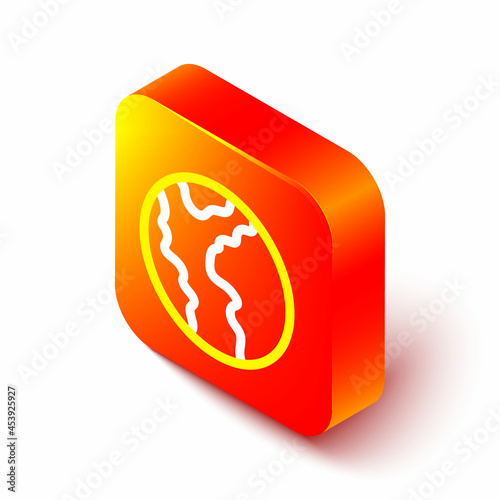 Isometric line Global economic crisis icon isolated on white background. World finance crisis. Orange square button. Vector