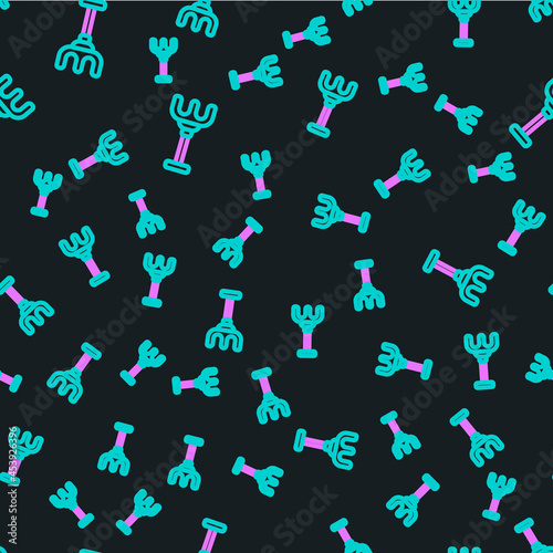 Line Rake toy icon isolated seamless pattern on black background. Children toy for beach games. Vector