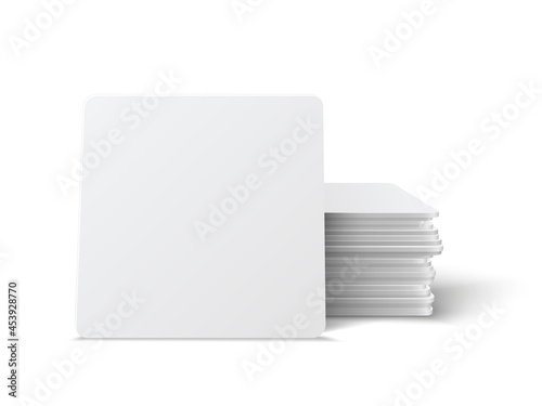 Square beermat, bierdeckel isolated on white background with shadow.