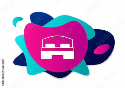 Color Hotel room bed icon isolated on white background. Abstract banner with liquid shapes. Vector