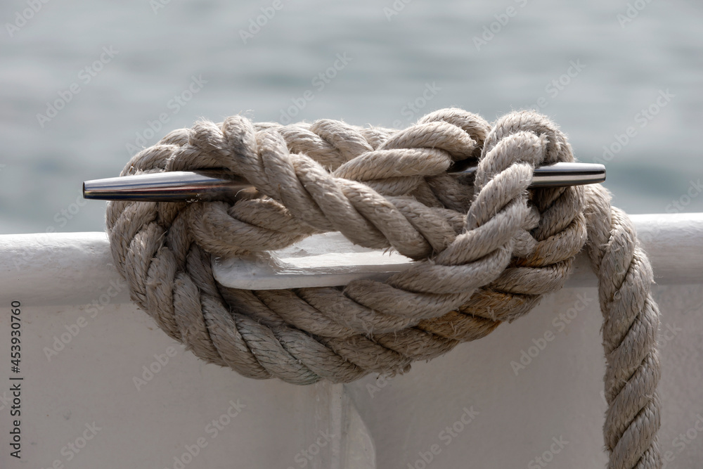 Fototapeta premium Cleat, hook with ship rope, close up.