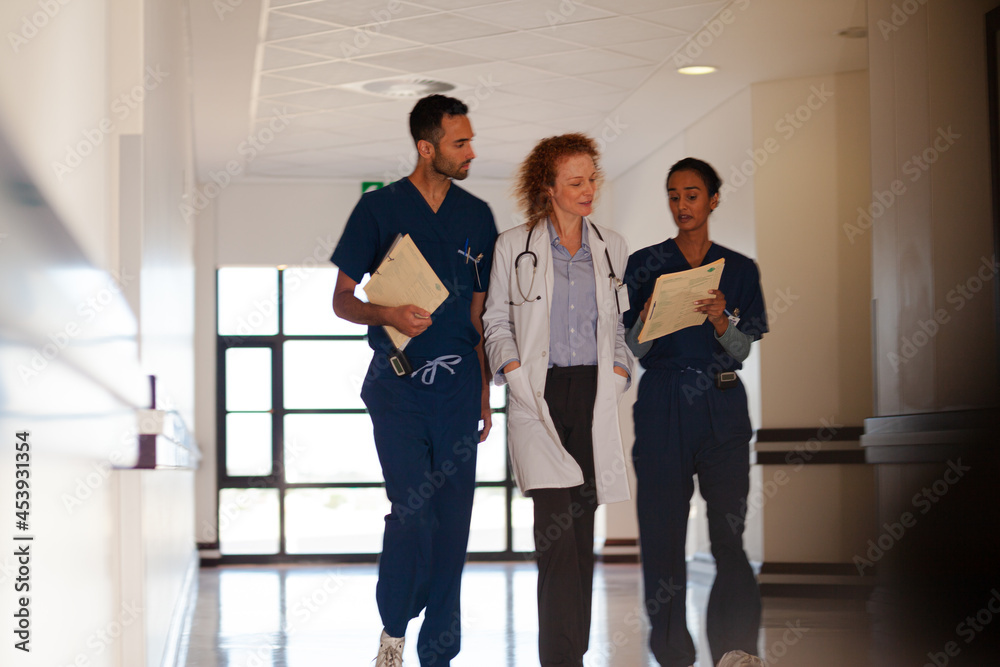 Fototapeta premium Hospital staff walking in hallway