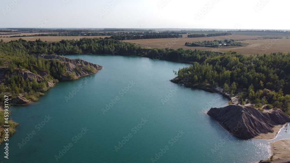a lake among the hills. Romantsev mountains. The conductors of Tula, a photo from a drone