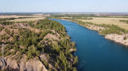 Hills and blue water. Romantsev mountains. The conductors of Tula, a photo from a drone