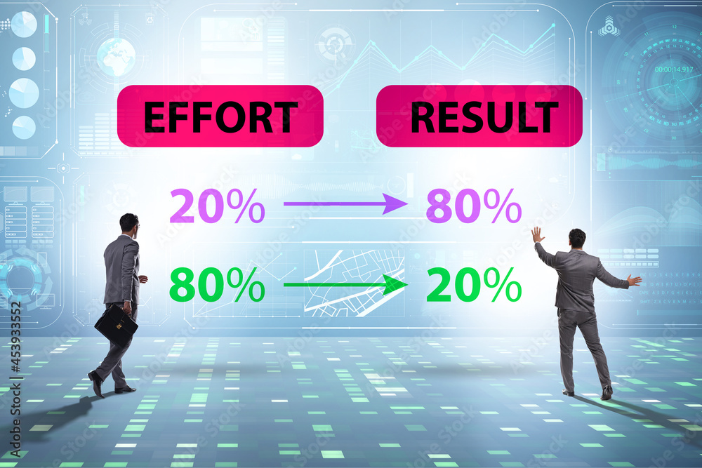 Businessman in pareto rule illustration Businessman in pareto rule illustration