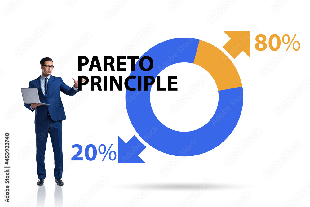 Businessman in pareto rule illustration Businessman in pareto rule illustration