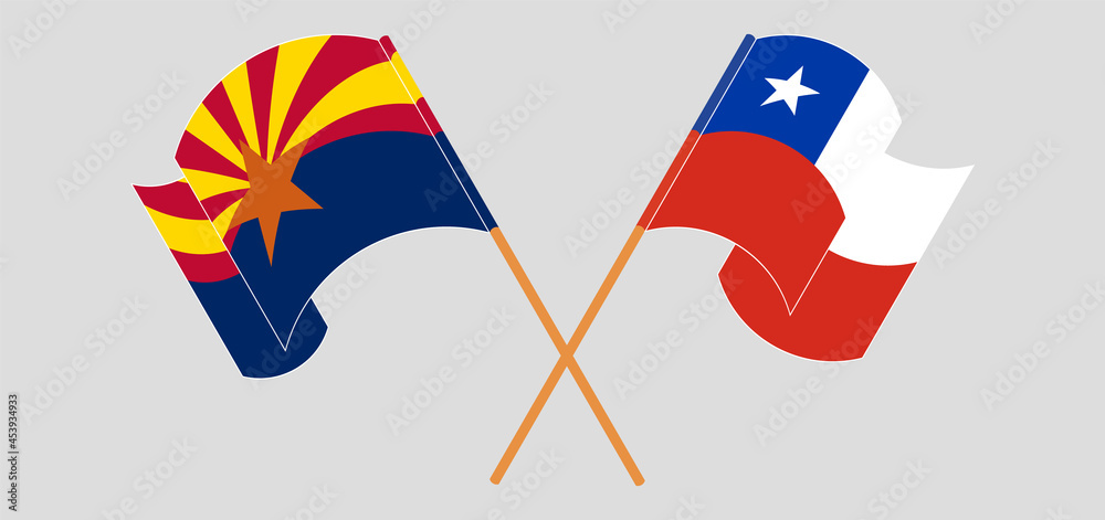 Crossed flags of the State of Arizona and Chile. Official colors. Correct proportion Crossed flags of the State of Arizona and Chile. Official colors. Correct proportion