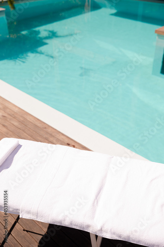 Close up of massage table at poolside