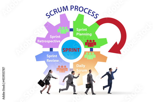 Scrum process illustration with businessman