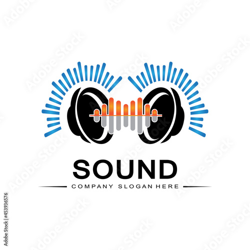 music sound wave logo icon vector, speaker and headset