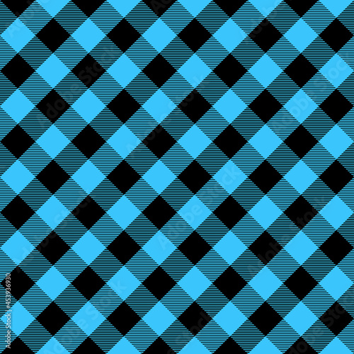Blue and black Scotland textile seamless pattern. Fabric texture check tartan plaid. Abstract geometric background for cloth, card, fabric. Monochrome graphic repeating design.Modern squared ornament.