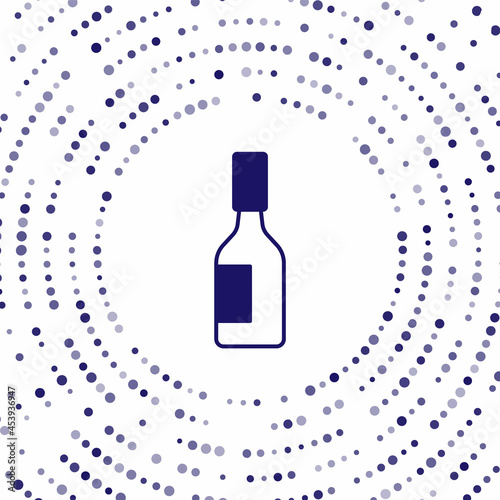 Blue Tabasco sauce icon isolated on white background. Chili cayenne spicy pepper sauce. Abstract circle random dots. Vector