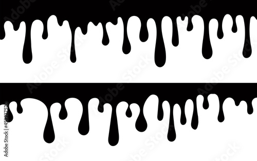 Paint dripping. Current black paint. Current drops. Black liquid drips seamless vector currents isolated