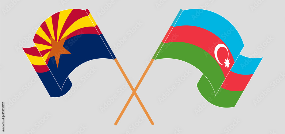 Crossed flags of the State of Arizona and Azerbaijan. Official colors. Correct proportion Crossed flags of the State of Arizona and Azerbaijan. Official colors. Correct proportion