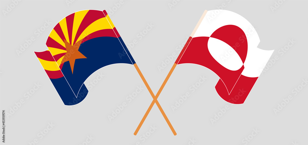 Crossed flags of the State of Arizona and Greenland. Official colors. Correct proportion Crossed flags of the State of Arizona and Greenland. Official colors. Correct proportion