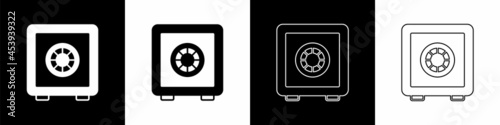 Set Safe icon isolated on black and white background. The door safe a bank vault with a combination lock. Reliable Data Protection. Vector