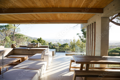 Sofas and coffee table on modern balcony © KOTO