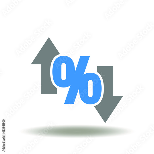 Percent sign and arrows up and down vector illustration. Percentage symbol. Federal reserve control interest rate icon.