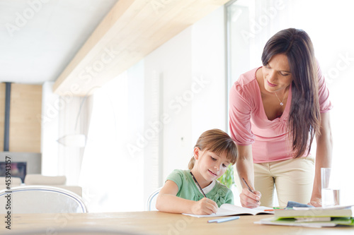 Mother helping daughter with homework