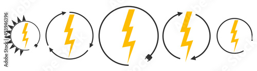 Electric car charging and renewable energy icons, graphic design template, lightning bolt, vector illustration