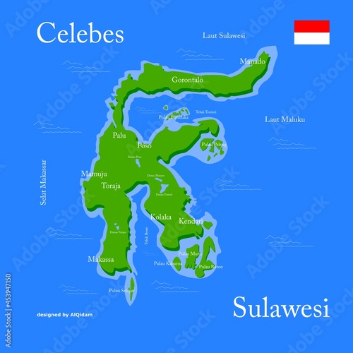 sulawesi map vector -  celebes island, indonesia. photo