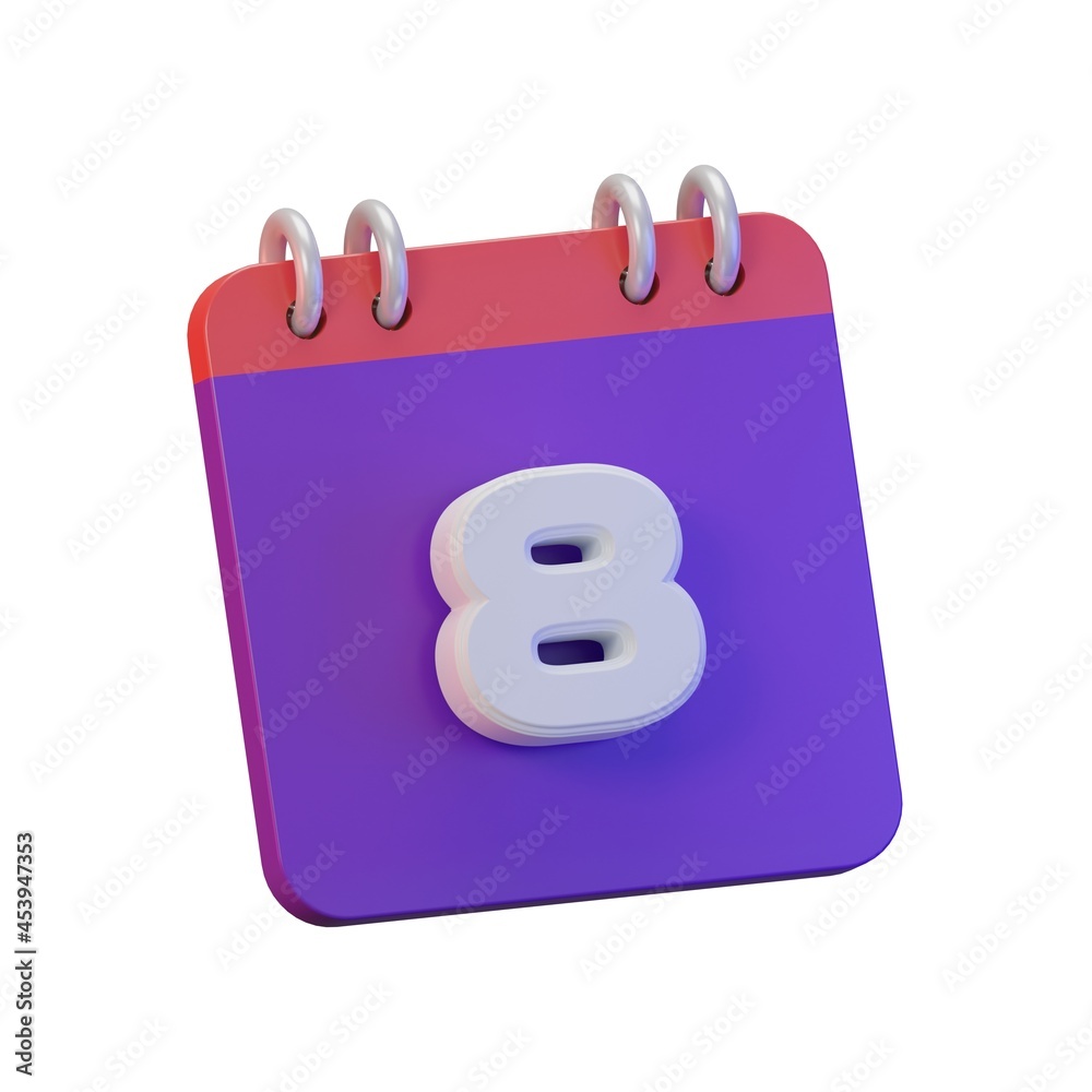 3D Render calendar of 8 days for daily reminder or schedule 3D Render calendar of 8 days for daily reminder or schedule