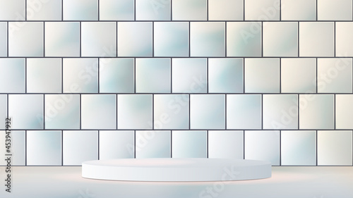 Minimal scene with bathroom tiles background. 3d render © HAZECATS