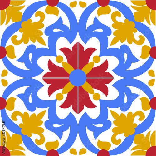 Colorful house pattern Talavera Mexican design. Traditional Ceramic tile for May 5th (ID: 453947951)