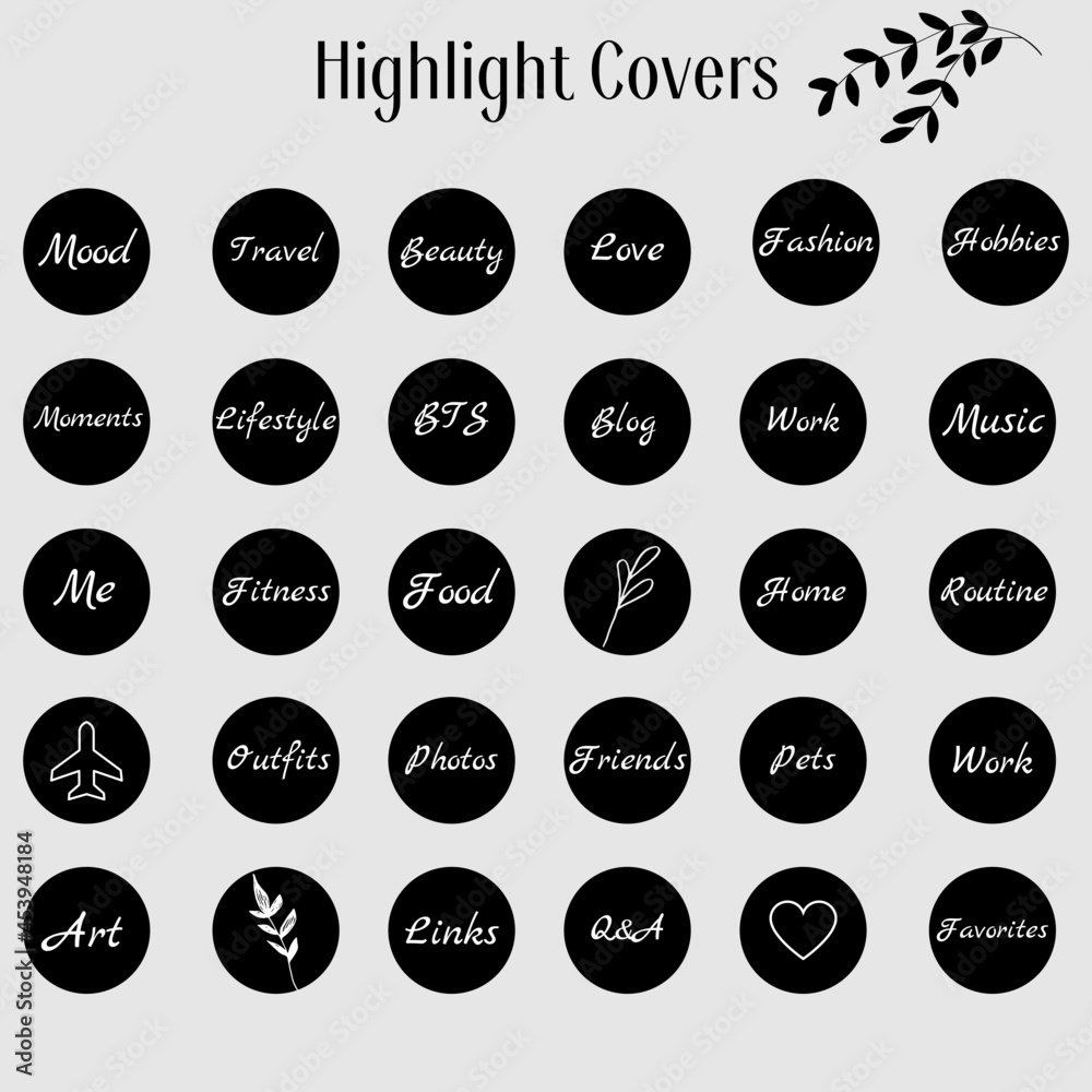 Instagram Highlights cover icons black Stock Photo | Adobe Stock