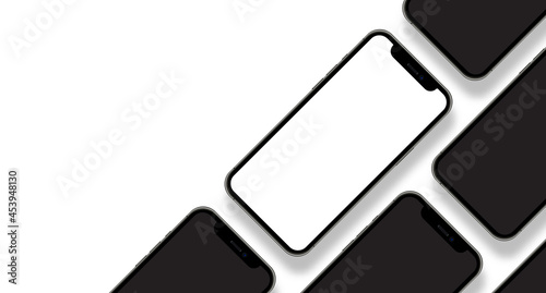 Smartphone collage with blank screen front view