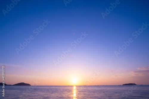 Nature sky sunset or sunrise over sea Beautiful cloudscape scenery Amazing light of nature Landscape background.