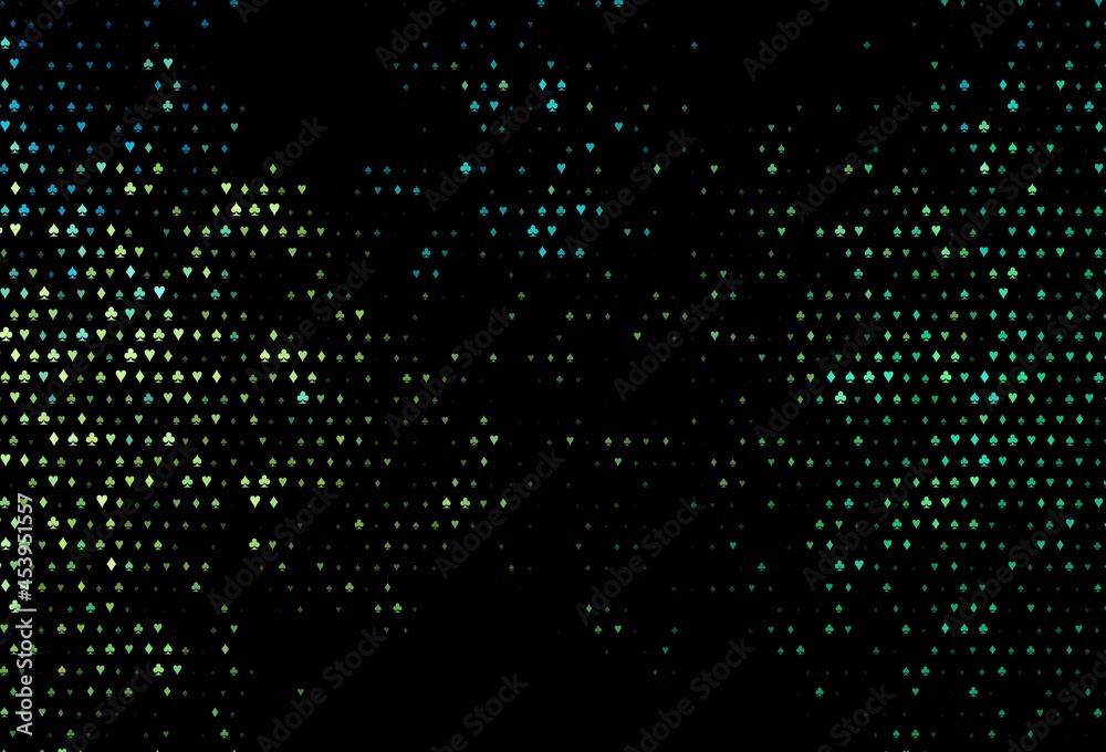 Dark green, yellow vector background with cards signs.