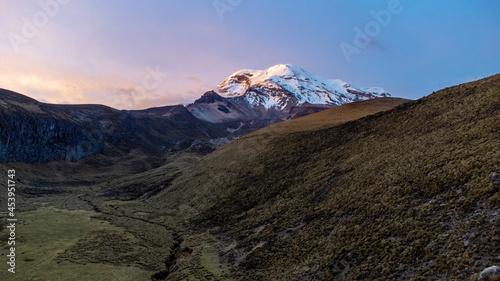 Sunset at Chimborazo mountain view along a valley - Ecuador photo