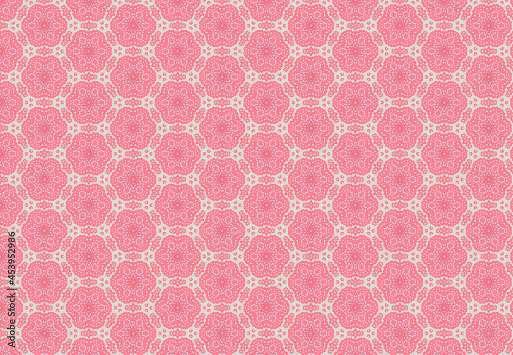Pink hand crochet doily repeating pattern - obrazy, fototapety, plakaty 
