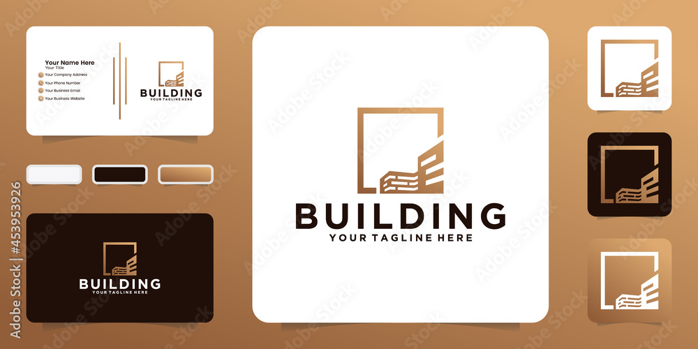 building logo design inspiration with square frame and business card