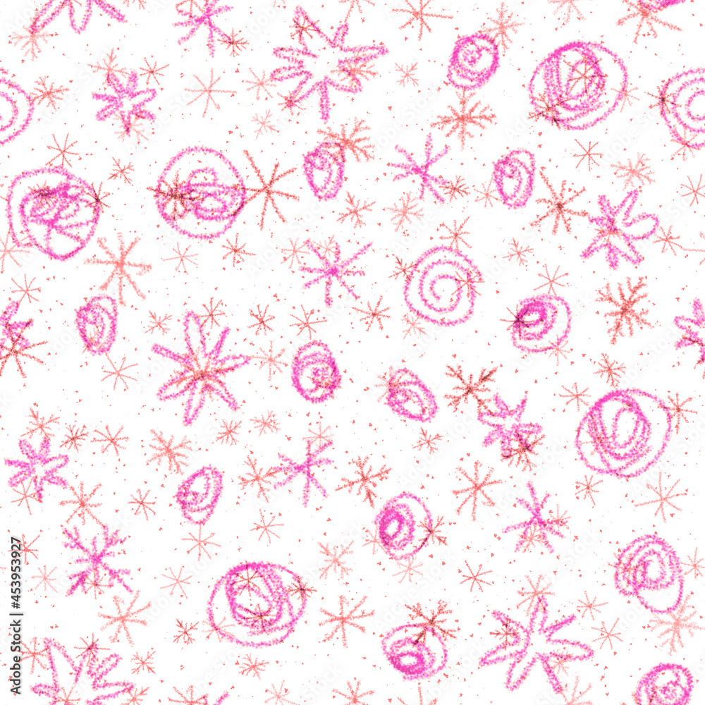 Hand Drawn Snowflakes Christmas Seamless Pattern. Subtle Flying Snow Flakes on chalk snowflakes Background. Artistic chalk handdrawn snow overlay. Outstanding holiday season decoration.