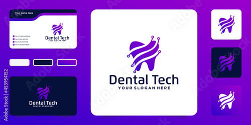 modern health dental technology logo and business card inspiration