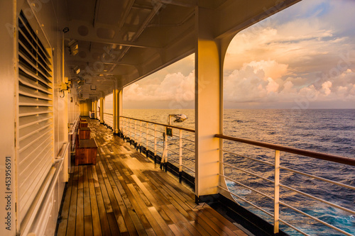 Beautiful view from deck of cruise ship at dawn on the Atlantic Ocean
