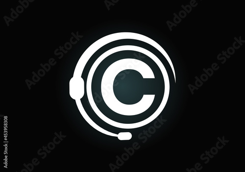 Initial C monogram letter alphabet and support service with headphones. Headphone logo. Hotline customer advice, call center help. Modern vector logo for business and company identity.