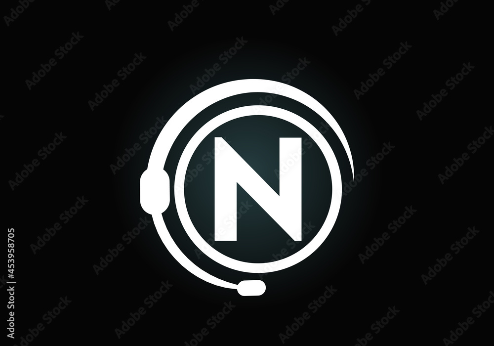Initial N monogram letter alphabet and support service with headphones. Headphone logo. Hotline customer advice, call center help. Modern vector logo for business and company identity. Initial N monogram letter alphabet and support service with headphones. Headphone logo. Hotline customer advice, call center help. Modern vector logo for business and company identity.