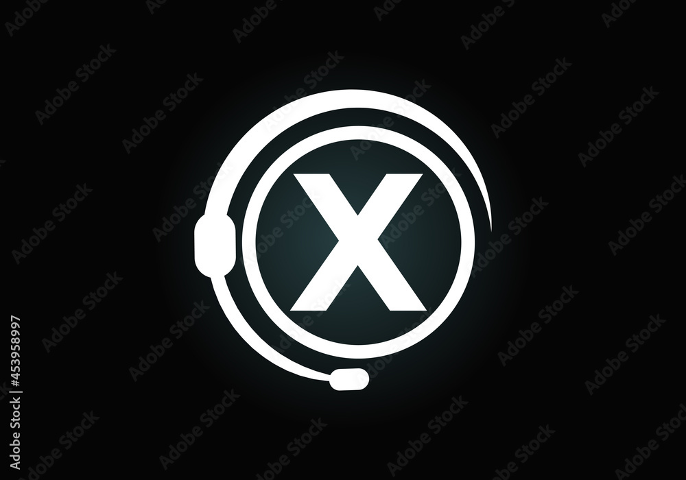 Fototapeta premium Initial X monogram letter alphabet and support service with headphones. Headphone logo. Hotline customer advice, call center help. Modern vector logo for business and company identity.