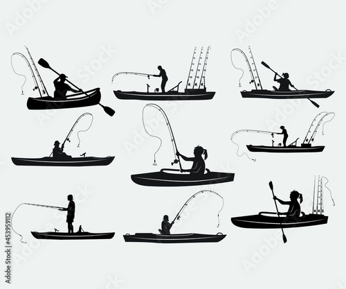 kayak fishing Printable Vector Illustration .kayak fishing silhouettes vector. Kayak Fishing vector and Kayak Fisherman,